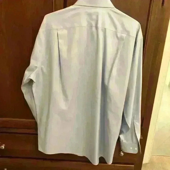 Pronto Uomo Dress Shirt Mens 17.5 / 34-35 Non Iron 100% Cotton Blue Solid‎ - Picture 3 of 5